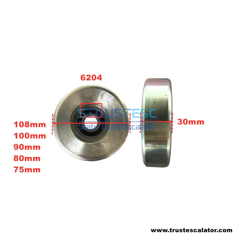 SCH241518 SMH405291 9300 Escalator Guide Roller 108/100/90/80/75mm Thickness 30mm Bearing 6204 